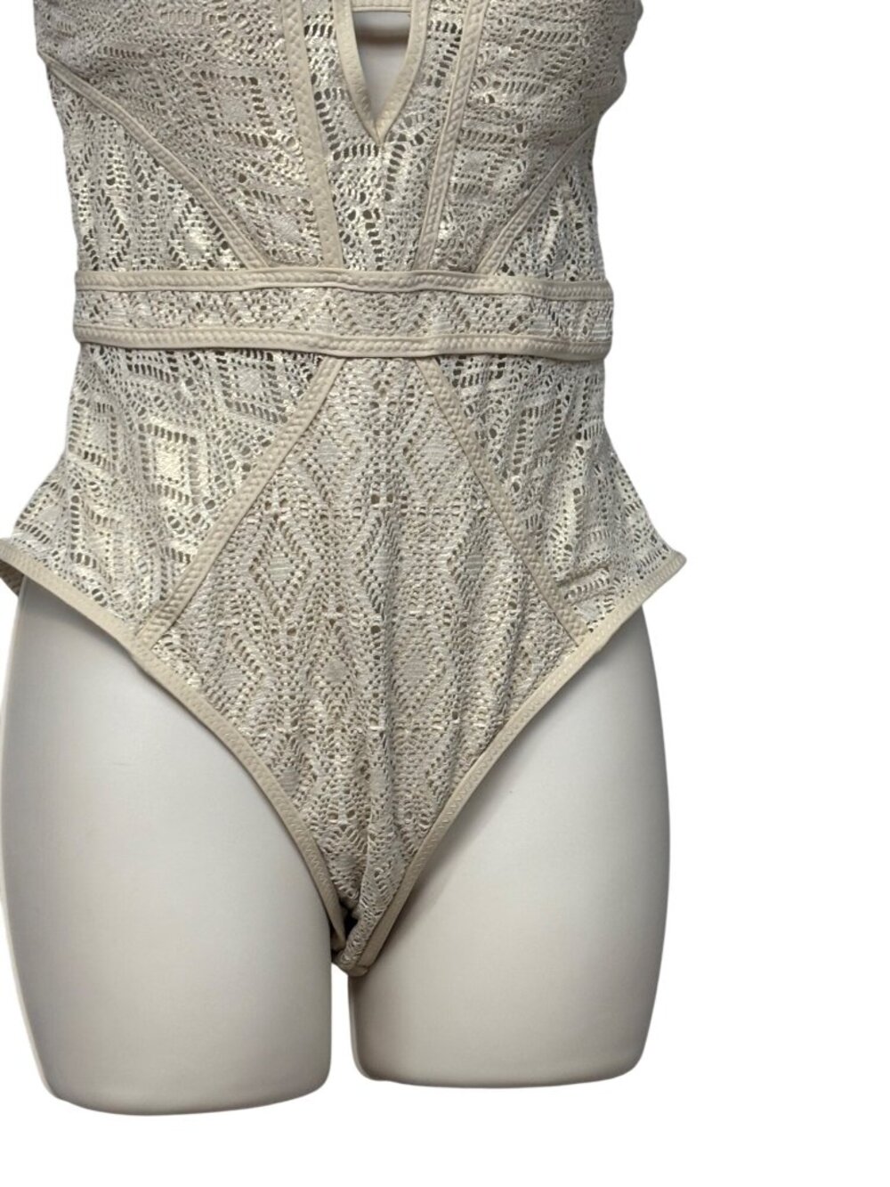 Becca Color Play Crochet Plunge One-Piece Swimsuit, Gold, M-NO REMOVABLE CUPS - Picture 10 of 15